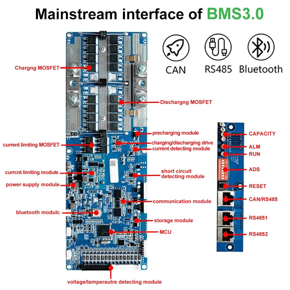 Seplos V3 Smart BMS 16S 200A 48V CAN/RS485 Battery Protection Board Lithium Ion Type A Batteries Inverte