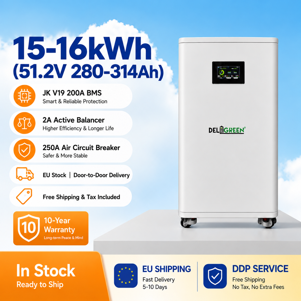 EU Stock -JK V19 51.2V 280AH 314AH Battery Pack Floor-standing DIY Kits