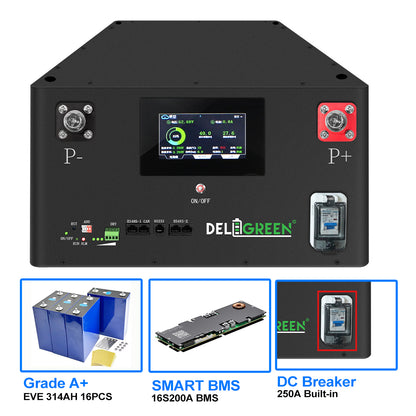 EVE 334Ah Pre-assembled Battery Pack -Stackable Model- 51.2V | 314Ah 16kWh|  334Ah 17kWh | LiFePO4 Plug-and-Play | Grade A+ New Cells | JK V19 BMS | 8000+ Cycles