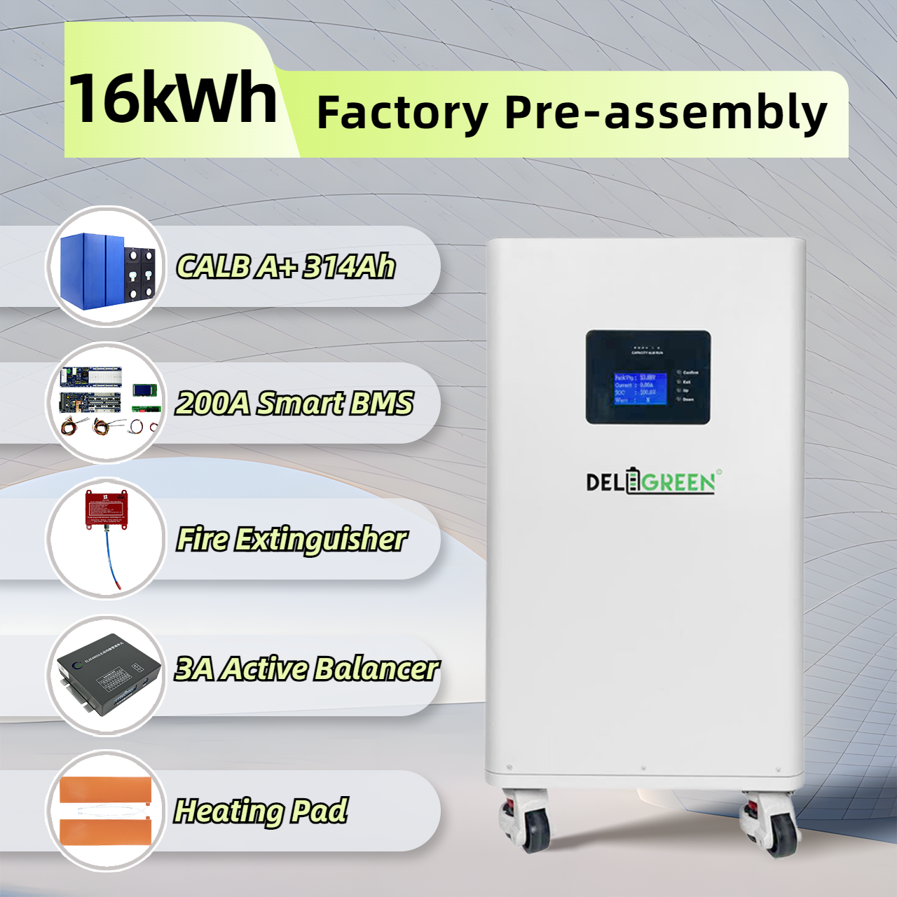 Pre-Assembled 51.2V 314Ah LiFePO4 Battery Pack | 3A Active Balancer + Heated Pads + Fire Safety | 8000 Cycles