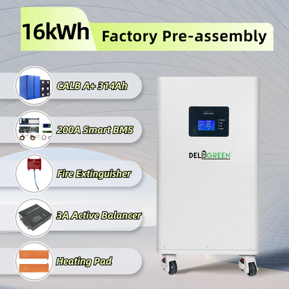 Pre-Assembled 51.2V 314Ah LiFePO4 Battery Pack | 3A Active Balancer + Heated Pads + Fire Safety | 8000 Cycles