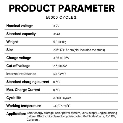 Lishen Lishen 3.2V 314Ah Grade A LiFePO4 Cell, 100% Brand New  10+ Year Lifespan & 8000+ Cycles , UL/IEC Certified, For Solar System EV RV