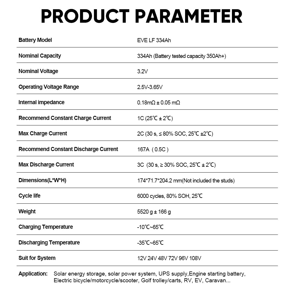 EVE LF334 3.2V 334Ah Grade A LiFePO4 Battery Cell 3C Power | EU Stock Fast Delivery
