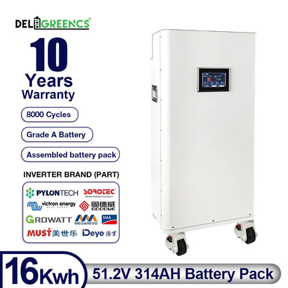 Pre-assembled 16kWh 51.2V 314AH LiFePO4 Solar Syestem Battery Pack ,Built-in BMS , air circuit breaker, fire extinguisher