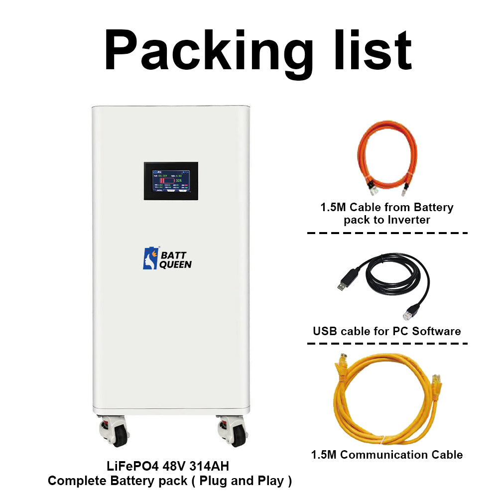 Pre-assembled 16kWh 51.2V 314AH LiFePO4 Solar Syestem Battery Pack ,Built-in BMS , air circuit breaker, fire extinguisher