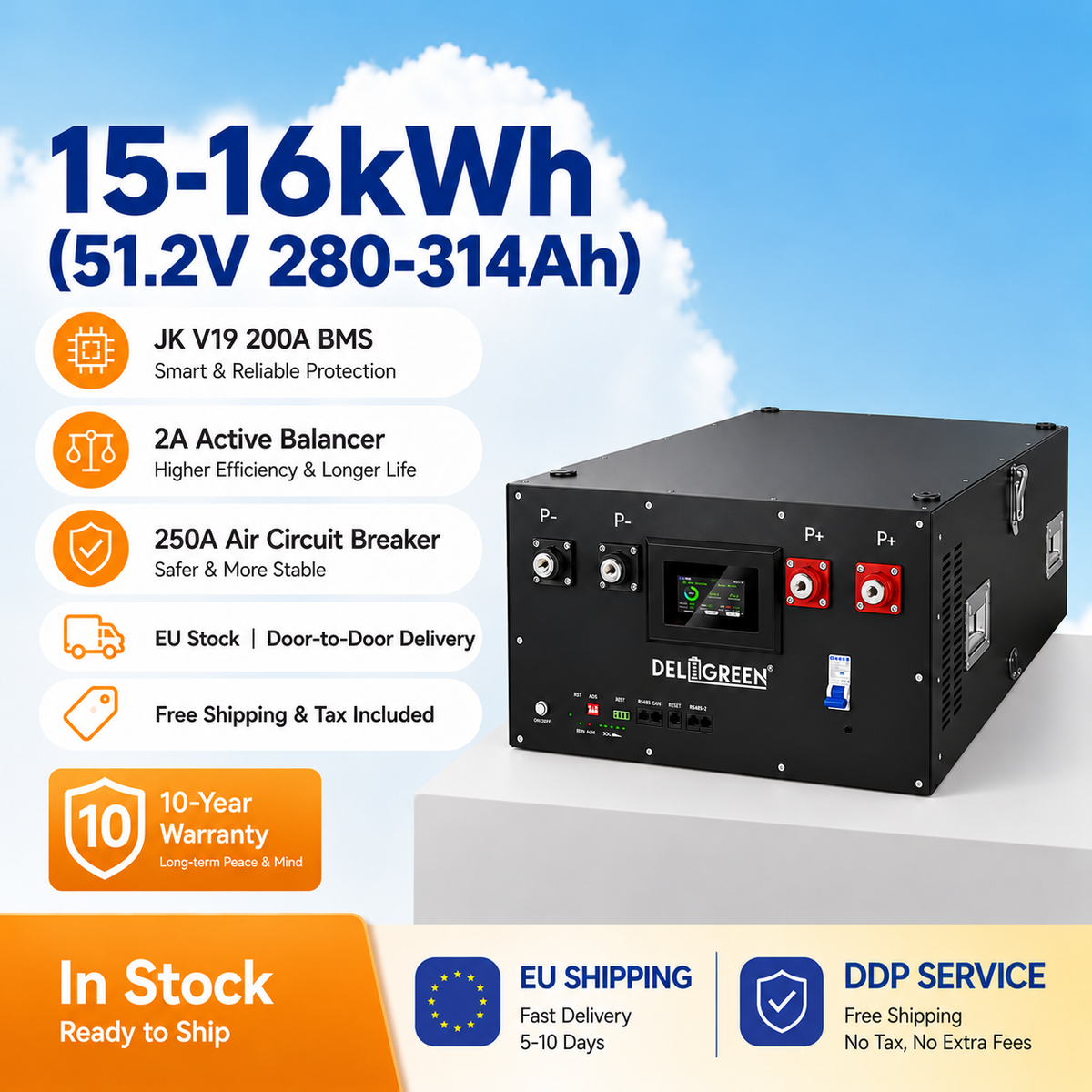 EU Stock- JK V19 51.2V 280AH 314AH Battery Pack System Stackable DIY Kits