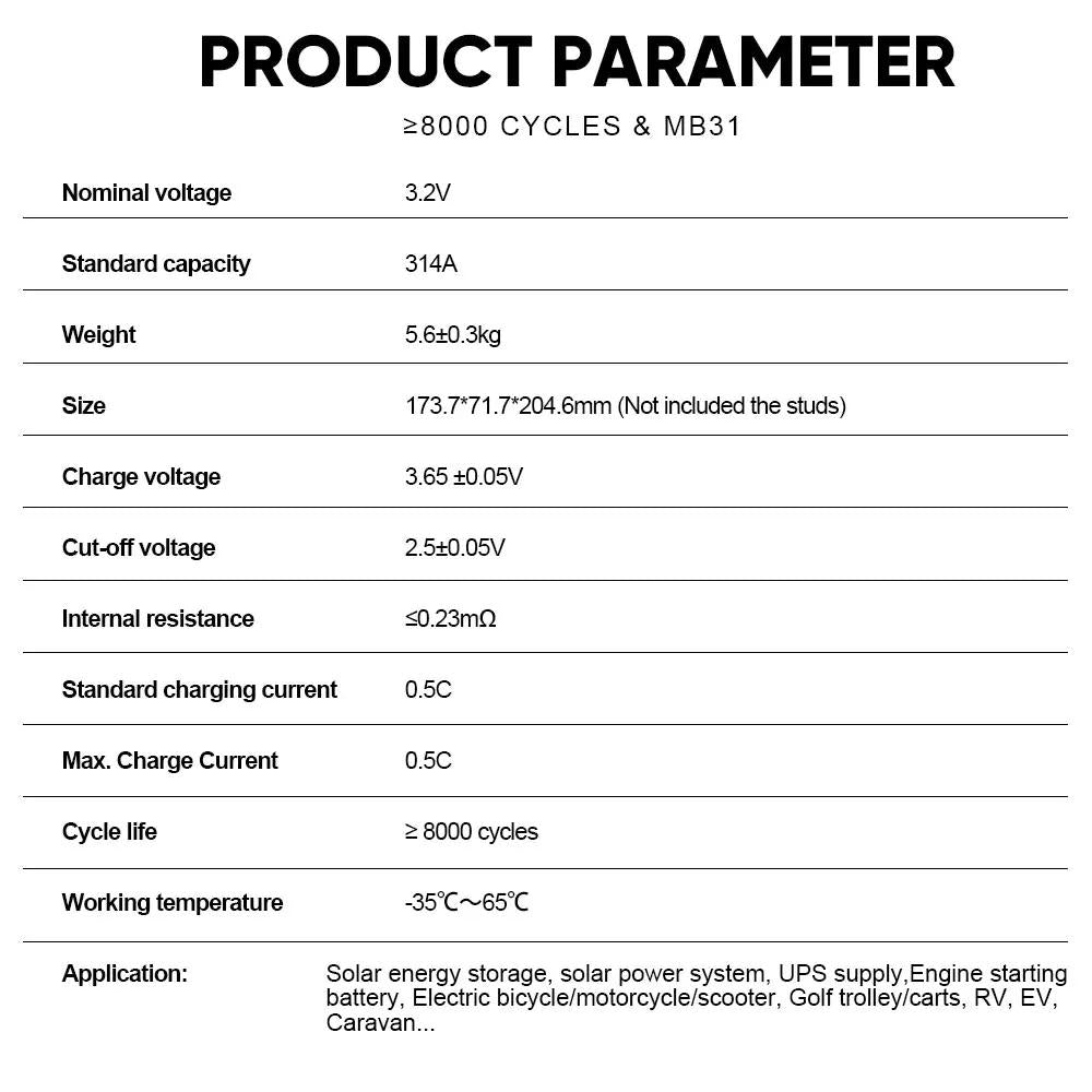 EVE- 314AHK Lifepo4 Battery Free Shipping Grade A+  MB31 Brand New 10000 Cycles